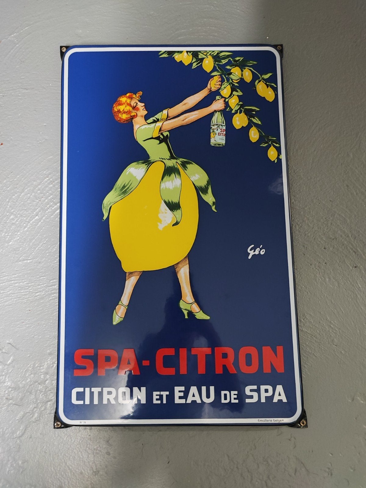 Plaque émaillée Spa Citron, Collections, Enlèvement ou Envoi, Comme neuf, Panneau publicitaire
