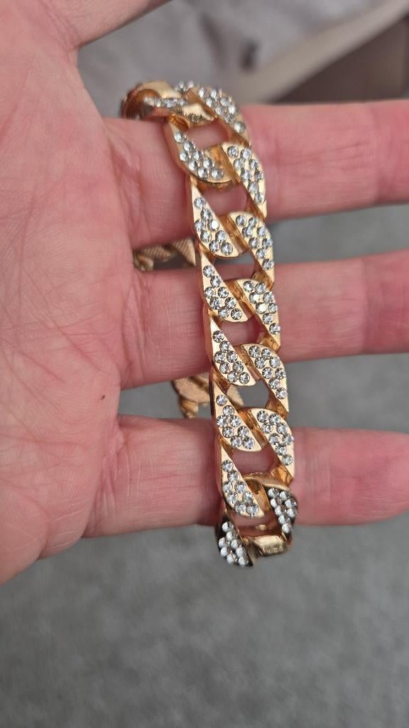 Mooi Goud kleurige Armband met 16 steentjes aan één schakel, Enlèvement, Neuf, Or, Autres matériaux