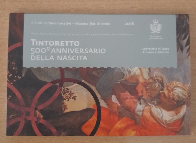2 Euro 2018 San Marino 'Tintoretto' in Folder, Postzegels en Munten, Ophalen of Verzenden, San Marino, 2 euro, Setje