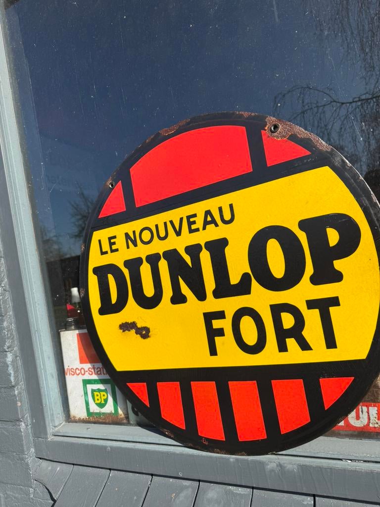 Ancien panneau d'affichage en émail DUNLOP 1937, Enlèvement, Utilisé, Panneau publicitaire