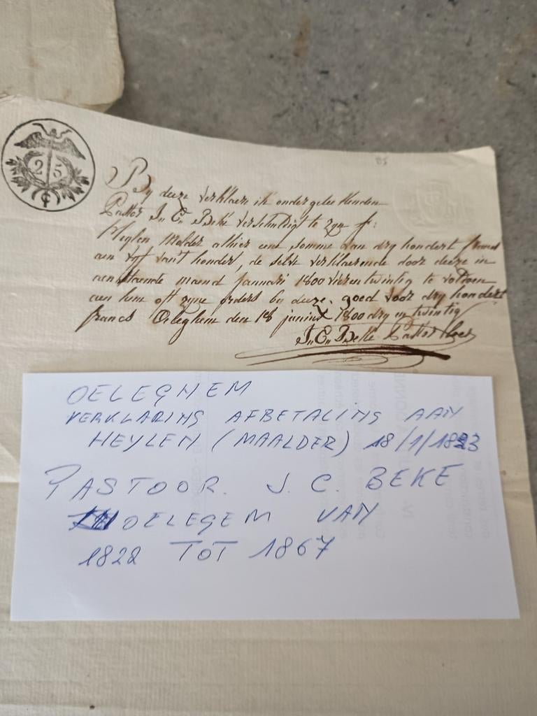 Oeleghem heemkunde origineel manuscript 1823 pastoor, Ophalen of Verzenden