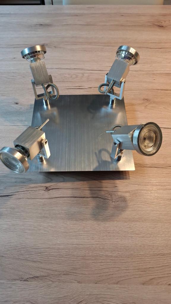 Zilverkleurige LED-plafondlamp met 4 spots, Ophalen of Verzenden, Led