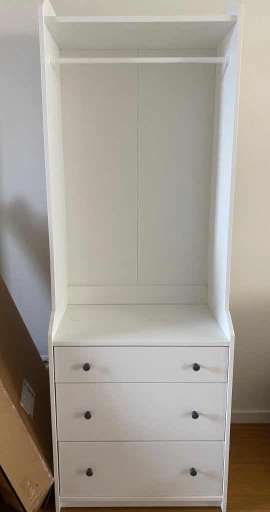 IKEA HAUGA open kledingkast met 3 lades – wit, Ophalen, Met lade(s), 50 tot 100 cm, Scandinavisch, modern