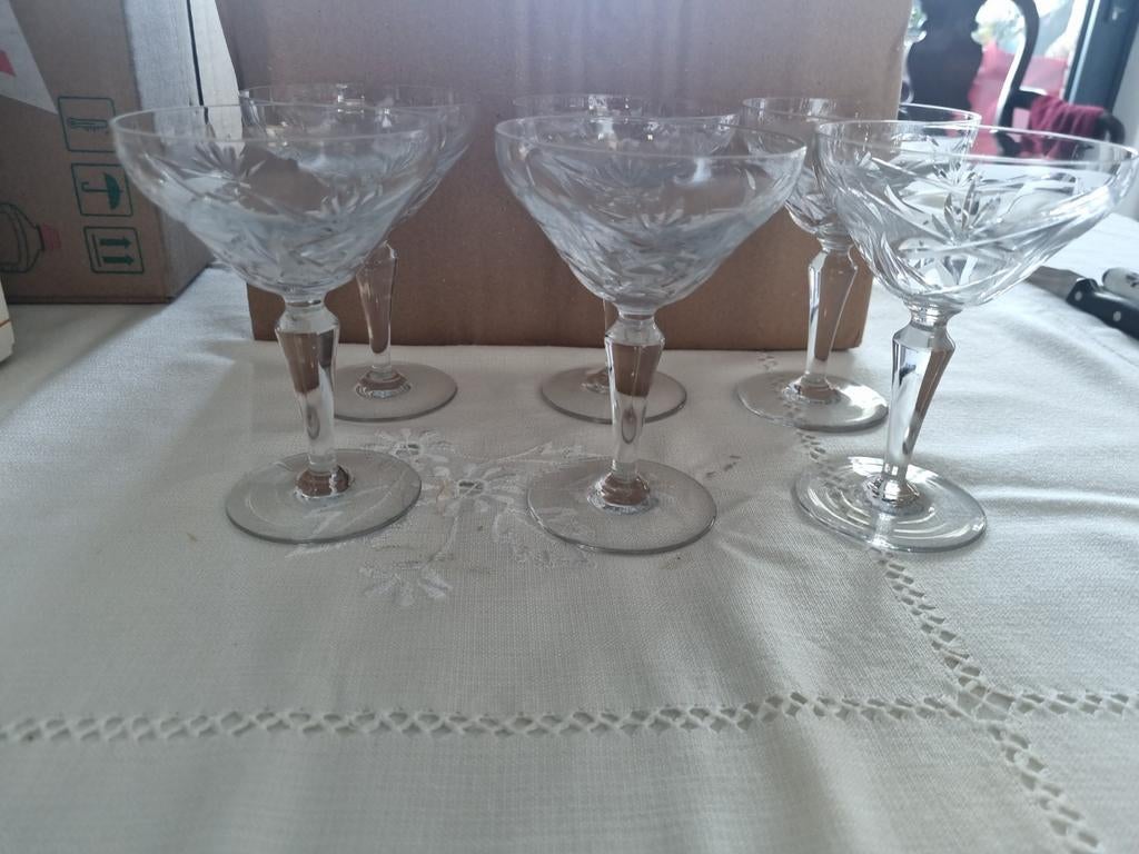 6 vintage champagne of martini crystal glazen, Ophalen of Verzenden, Zo goed als nieuw