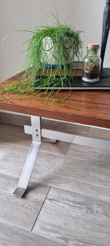 Vintage salontafel | jaren ’60/’70 | hout, chroom & keramiek, Ophalen