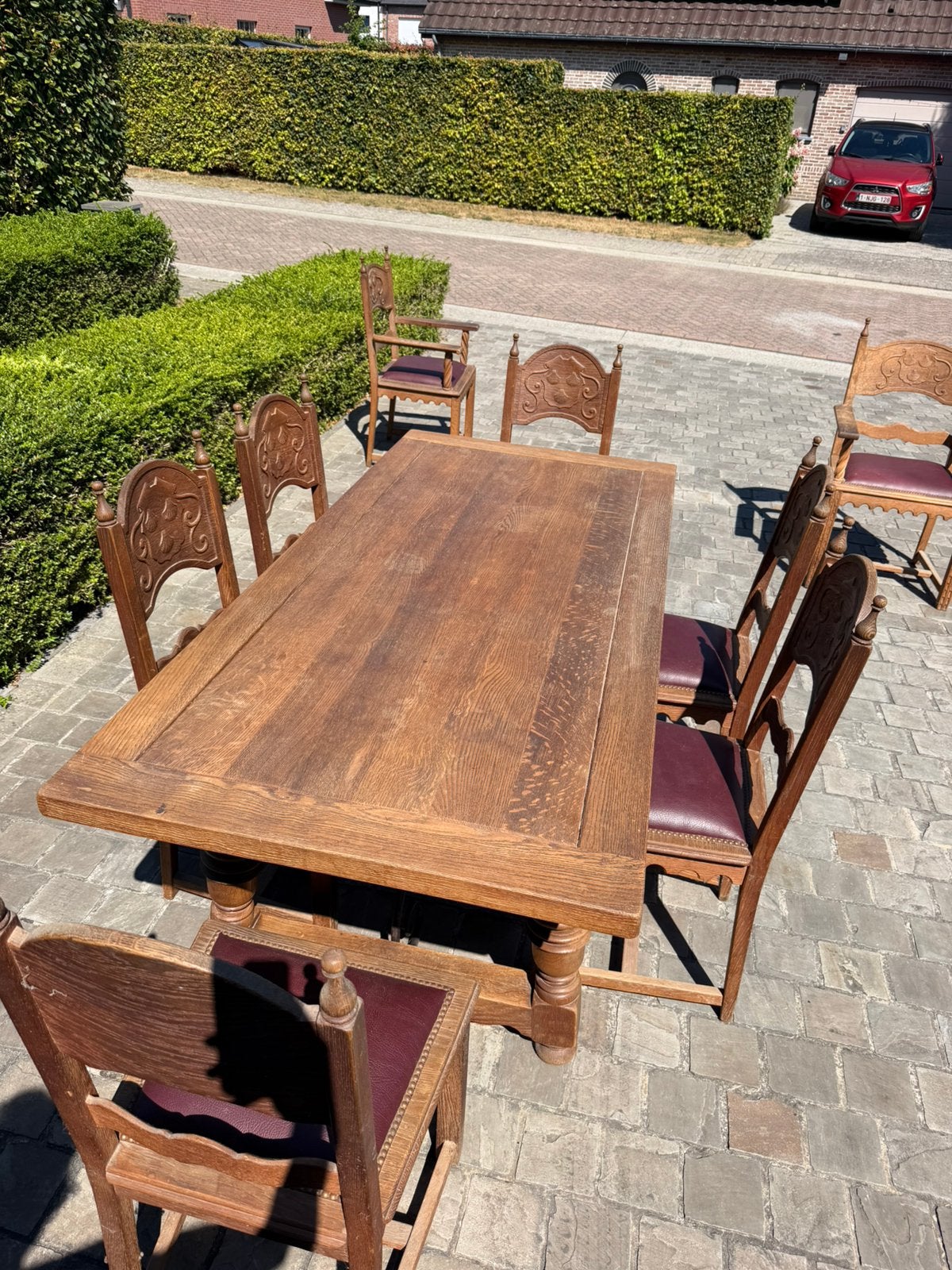 Complete eiken eetkamer–8 stoelen & tafel – landelijke stijl, Ophalen, Zo goed als nieuw