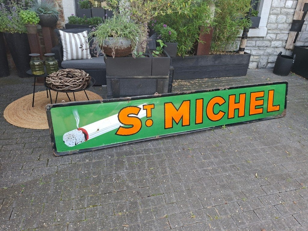 Geëmailleerde plaat St. Michel - Belgische Brux emaillering, Verzamelen, Merken en Reclamevoorwerpen, Ophalen, Gebruikt, Reclamebord