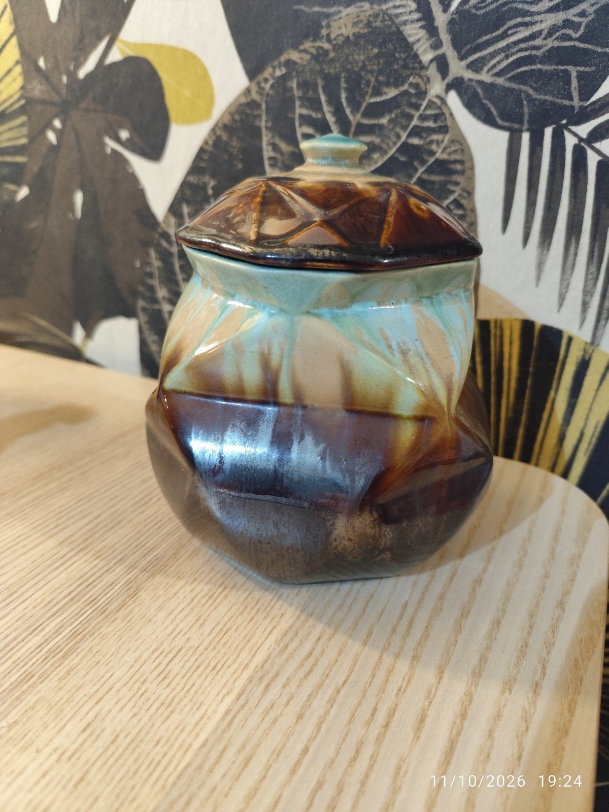 ancien pot à tabac art déco faïence belge  de Thulin, Enlèvement ou Envoi