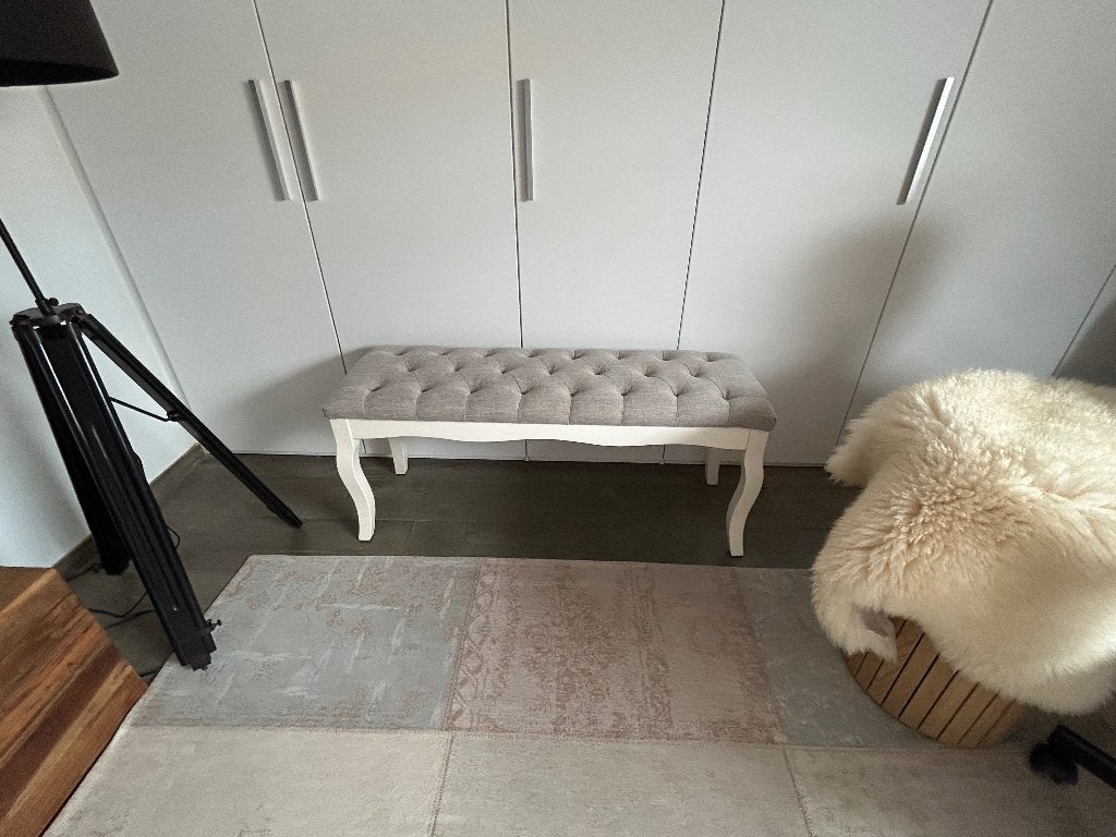 Banc bout de lit tissu matelassé gris, Enlèvement, Comme neuf, Gris, Autres types