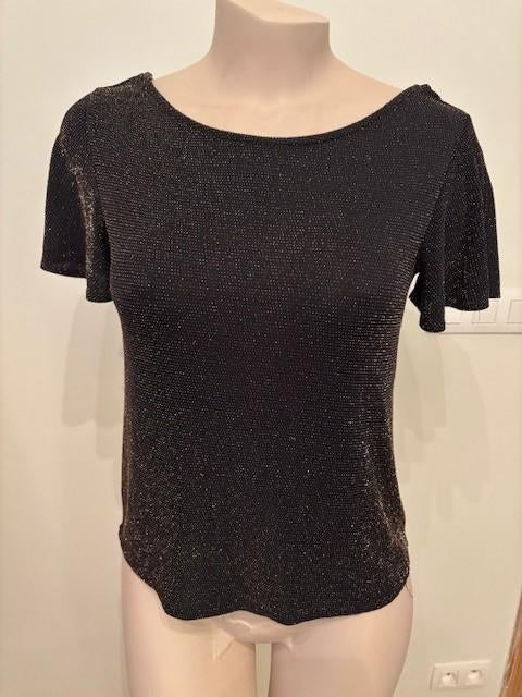 T-shirt festif — noir avec paillettes dorées, Vêtements | Femmes, T-shirts, Manches courtes, Taille 38/40 (M), Enlèvement ou Envoi