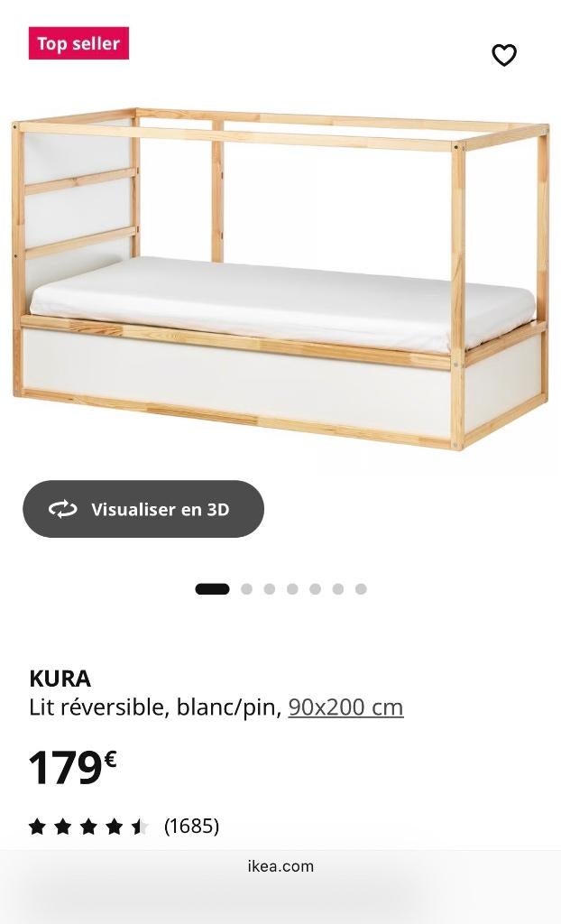 Lit IKEA Kura réversible 90x200, Enfants & Bébés, Enlèvement, Utilisé, Lits superposés