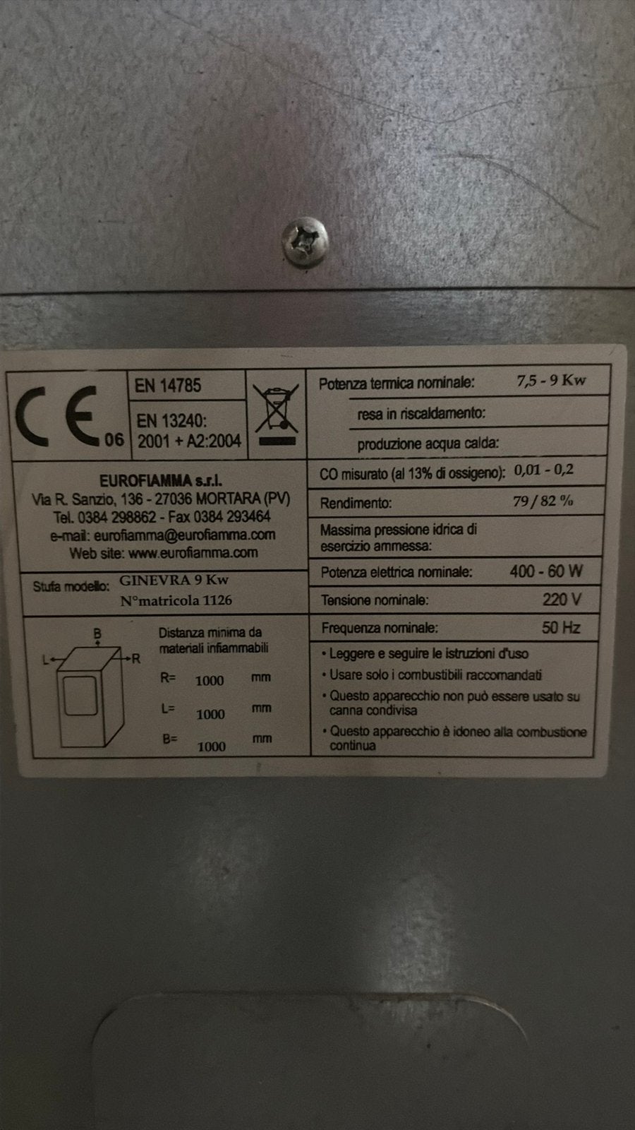 POÊLE MIXTE PELLETS / BOIS EUROFLAMMA GINEVRA 9 kW, Enlèvement, Comme neuf, Bois, Poêle à granulés