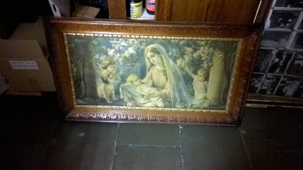 Antiek kader met religieuze afbeelding, Ophalen of Verzenden
