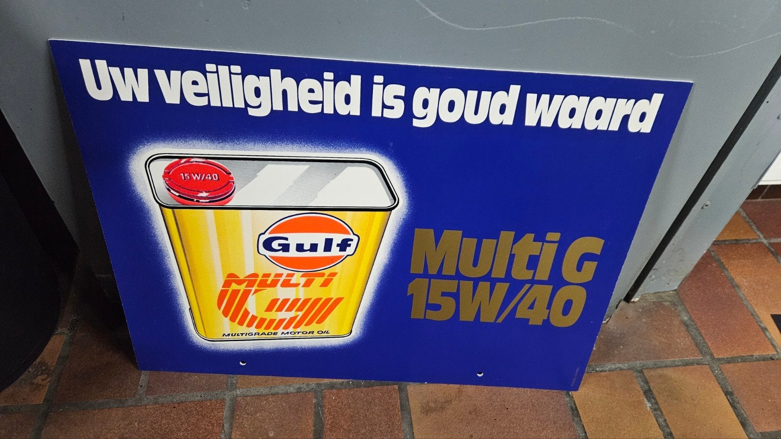Gulf reclamebord dubbelzijdig jaren 70, Ophalen of Verzenden, Reclamebord