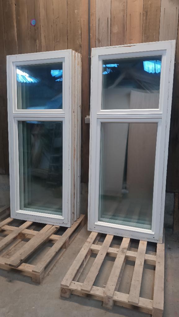 8 grands châssis fenêtres bois meranti 203 x 83 cm, Bricolage & Construction, Double vitrage, 160 cm ou plus, Fenêtre de façade ou Vitre