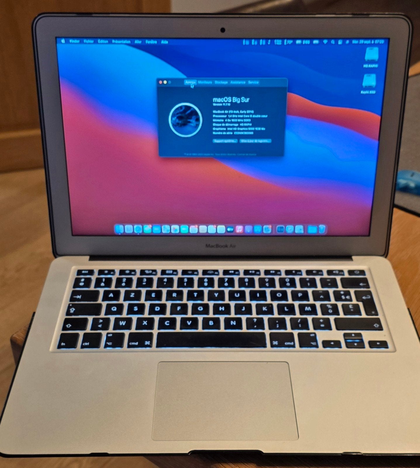 MacBook Air 13" (Début 2014) – Upgradé avec SSD de 500 Go, Enlèvement, 13 pouces, Azerty, MacBook