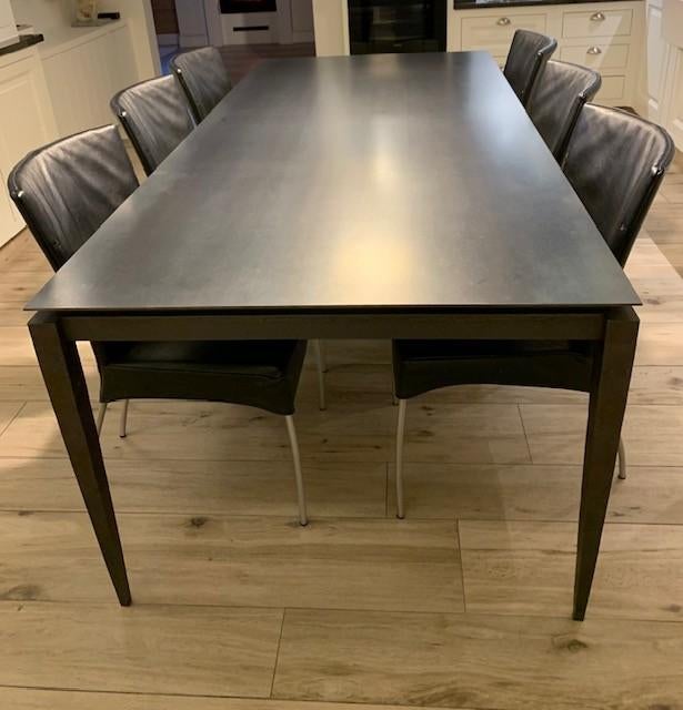 smeedijzeren design eettafel met 6 stoelen, Huis en Inrichting, Ophalen, Gebruikt, 200 cm of meer, 50 tot 100 cm