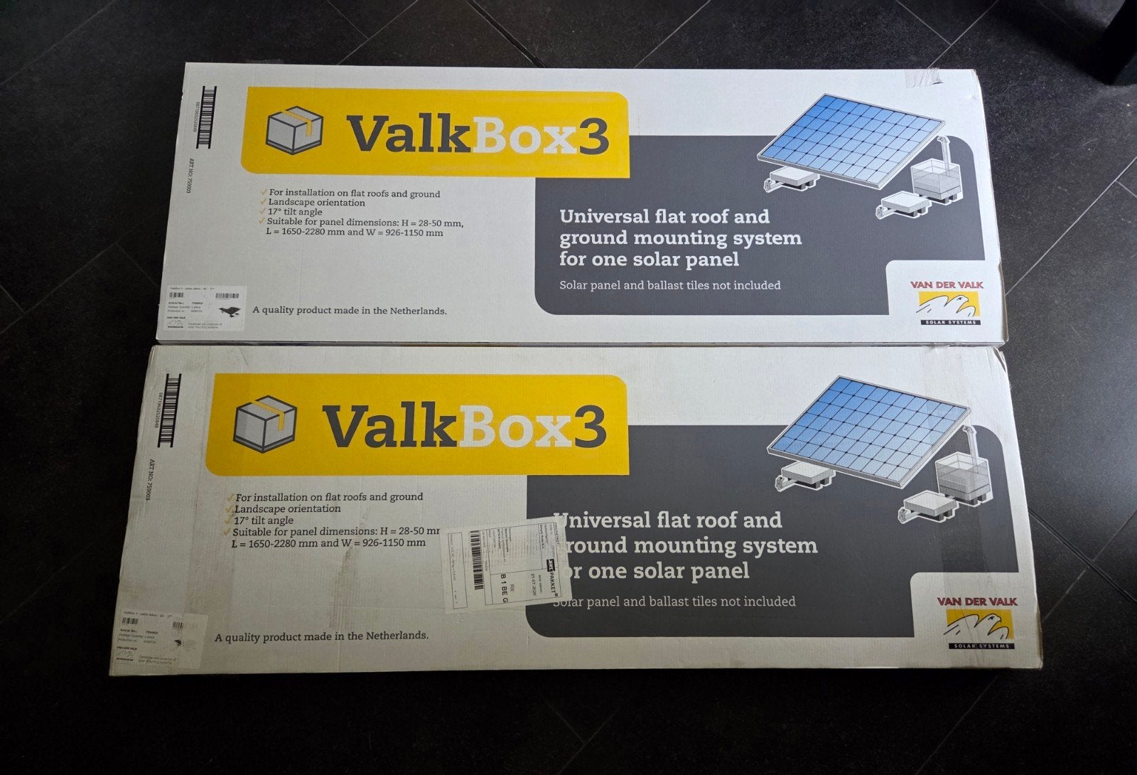 montageset zonnepanelen plat dak 2x Van der Valk ValkBox3, Ophalen, Nieuw