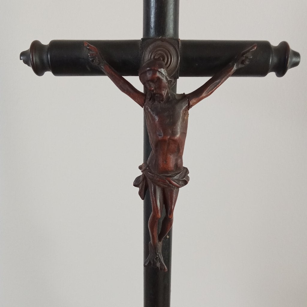 HOUTEN KRUIS MET HOUTEN CHRISTUS, Ophalen of Verzenden, Gebruikt, Beeld(je), Christendom | Katholiek