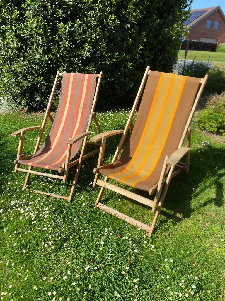 Vintage tuinstoel, Enlèvement, Utilisé, Bois, Ajustable