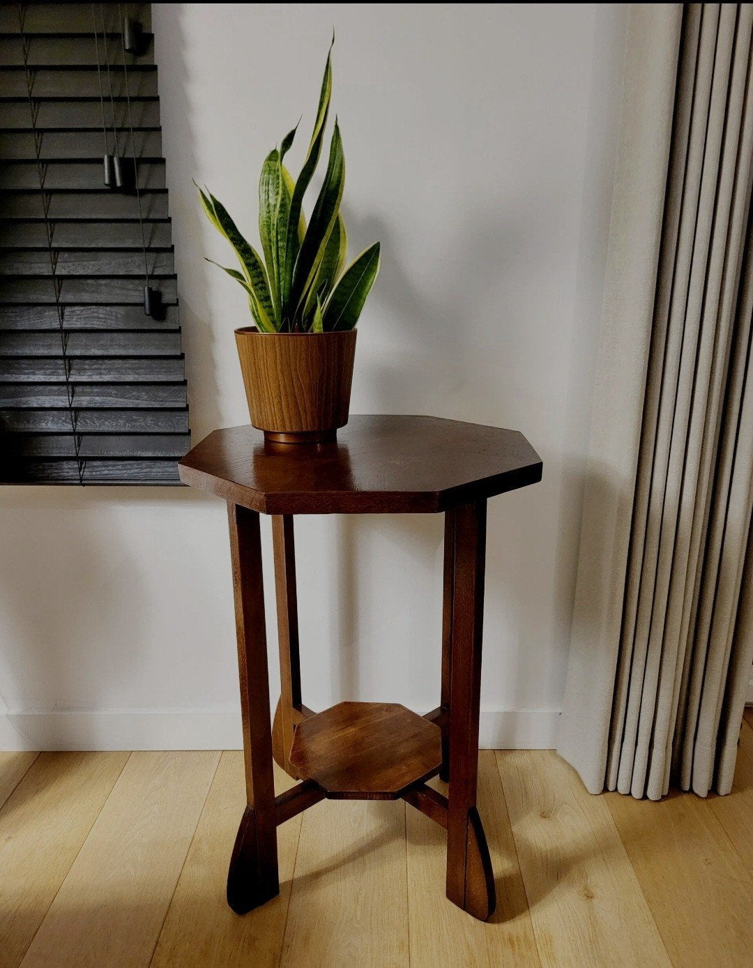 Art Deco houten bijzettafel of plantentafel, achthoekig, Ophalen