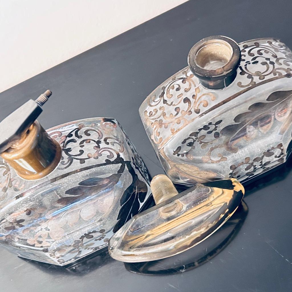 Art Deco parfumset - cristal glass met zilverlaag - 2 delig, Antiek en Kunst, Verzenden