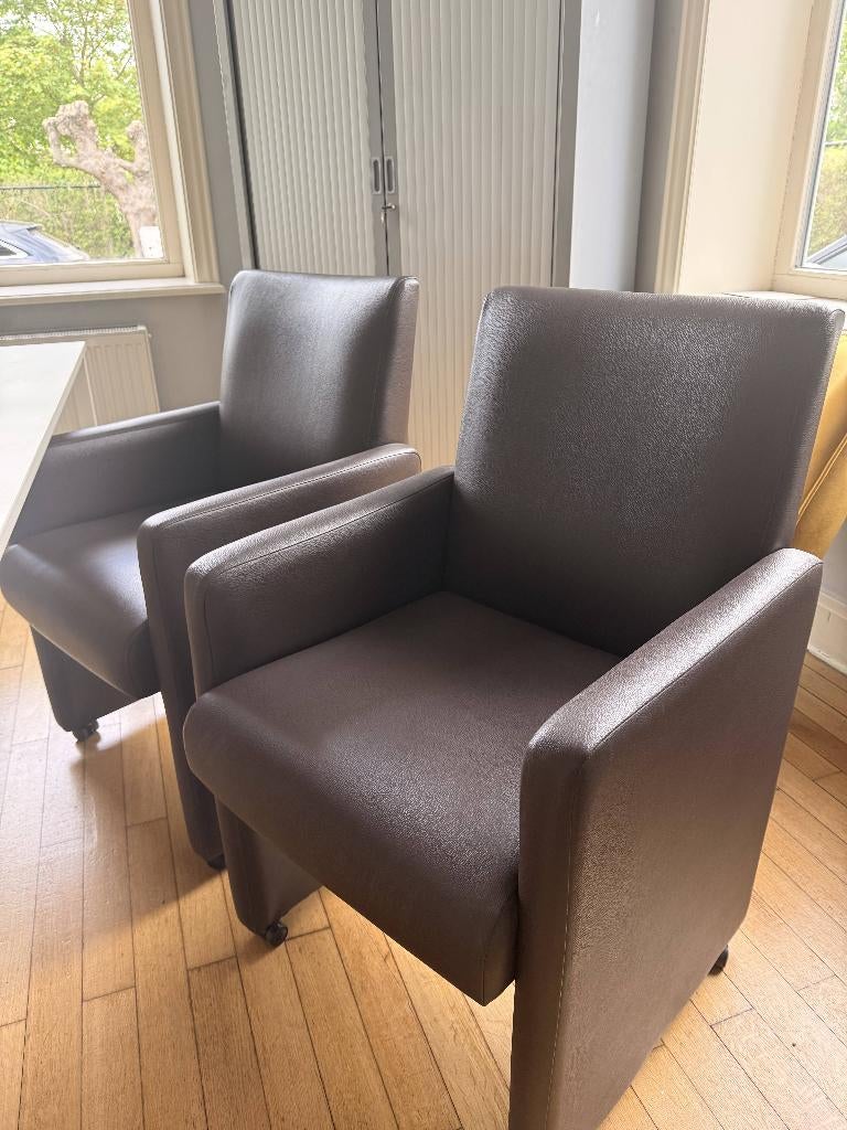 Fauteuil(s) met wieltjes - Bruin, Huis en Inrichting, Ophalen, Minder dan 50 cm, Minder dan 75 cm, Leer