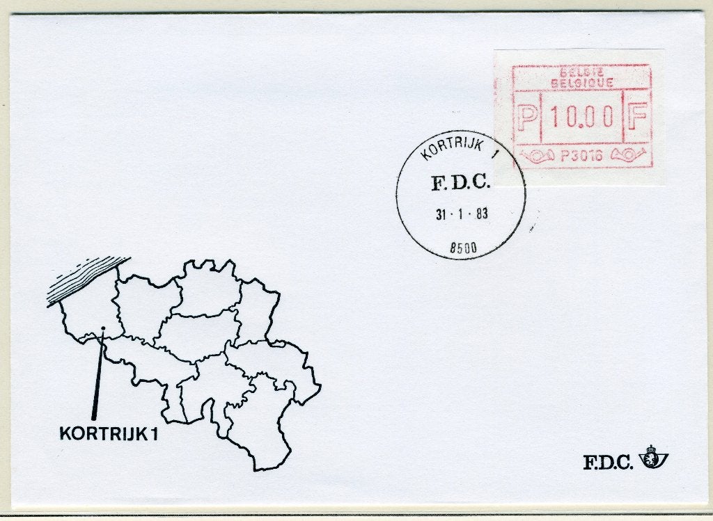 (B) Enveloppe ATM16 FDC 1983 - Kortrijk 1 (P3016), Envoi, Affranchi, Oblitération 1er jour