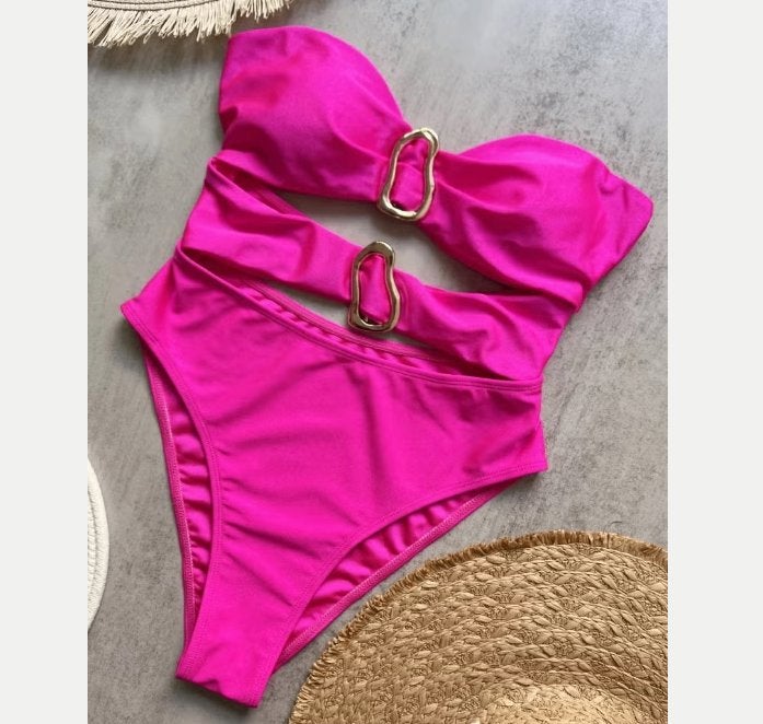 Sexy hoog uitgesneden eendelig badpak met metalen ringen, Enlèvement ou Envoi, Neuf, Maillot de bain