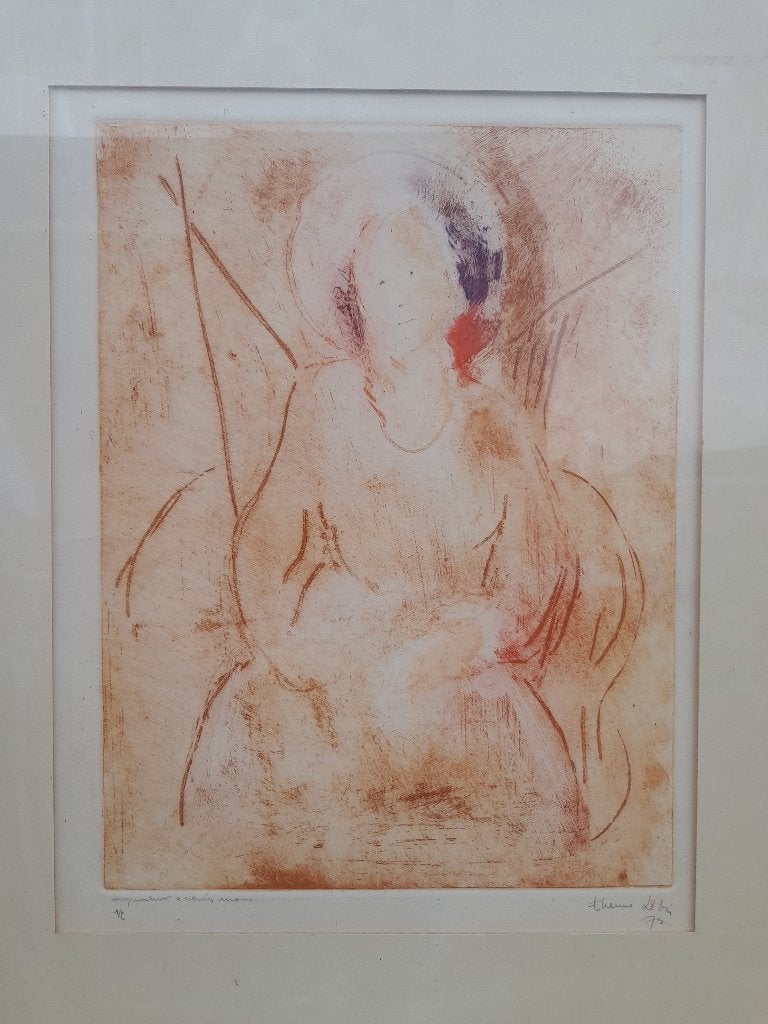 Aquatinte, ange, signe illisible, Etienne De Vis.. (?), Antiquités & Art, Autre technique, Numéroté, Personnages et figures fantastiques