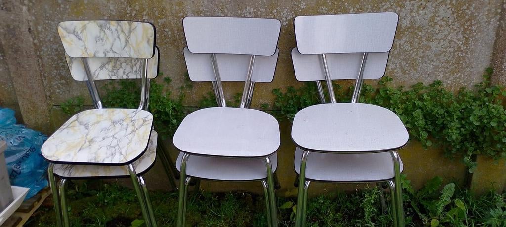 4 Formica stoelen - goede staat - vintage stoelen, Huis en Inrichting, Ophalen, Grijs