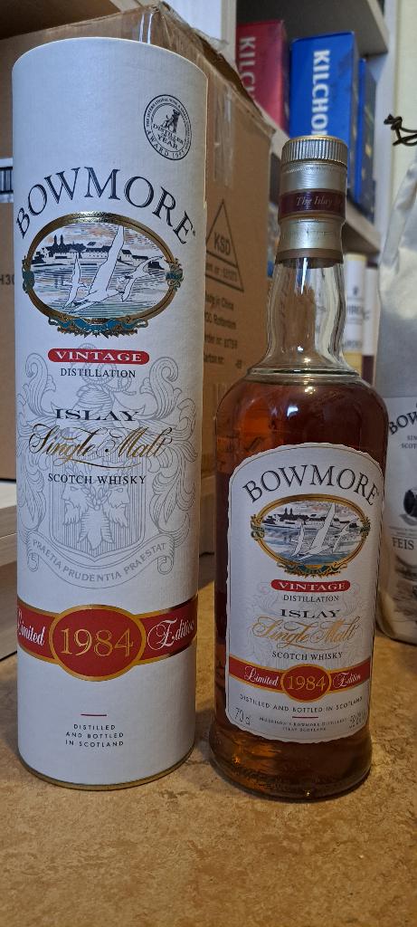 Fles whisky 1984 Bowmore vintage, Verzamelen, Overige gebieden, Overige typen, Nieuw, Ophalen of Verzenden
