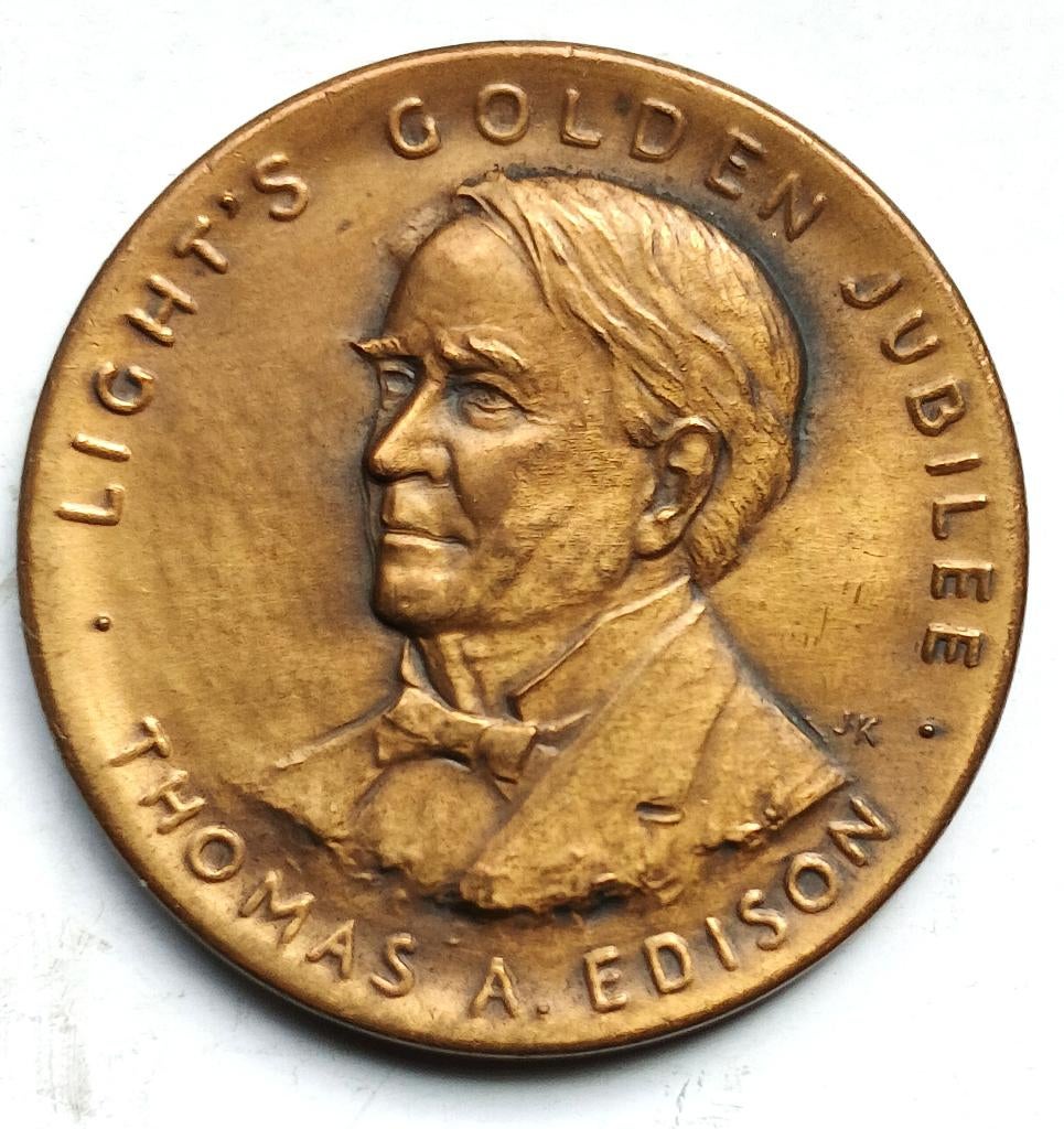 medaille 1929 Thomas A. Edison Light's Golden Jubilee, Ophalen of Verzenden, Overige materialen