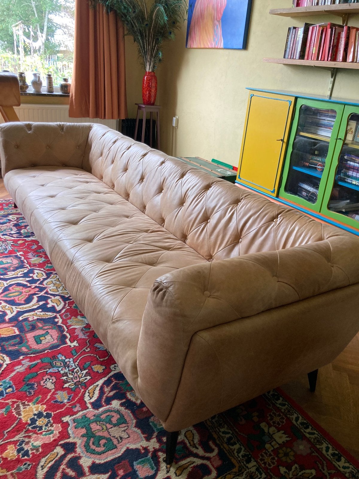 Grote klassieke leren bank - 3 meter, 300 cm ou plus, Quatre personnes ou plus, Comme neuf, Enlèvement