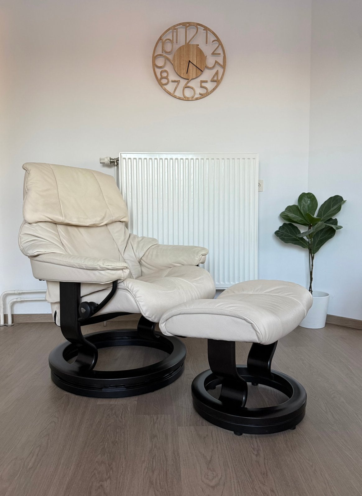 Stressless Design Fauteuil – Beige leder – Incl. voetenbank, Gebruikt, Minder dan 75 cm, 75 tot 100 cm, Stressless Leolux Durlet Artifort Natuzzi Hukla de Sede Vitra