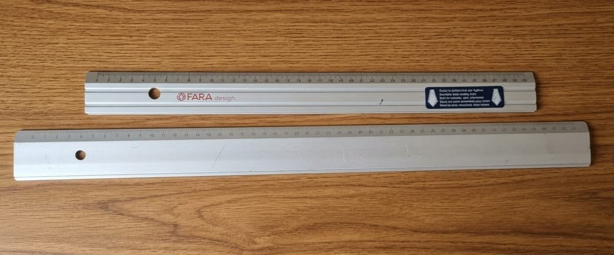 Set van 2 aluminium snijlinialen (30 cm en 50 cm) – o.a. FAR, Ophalen of Verzenden