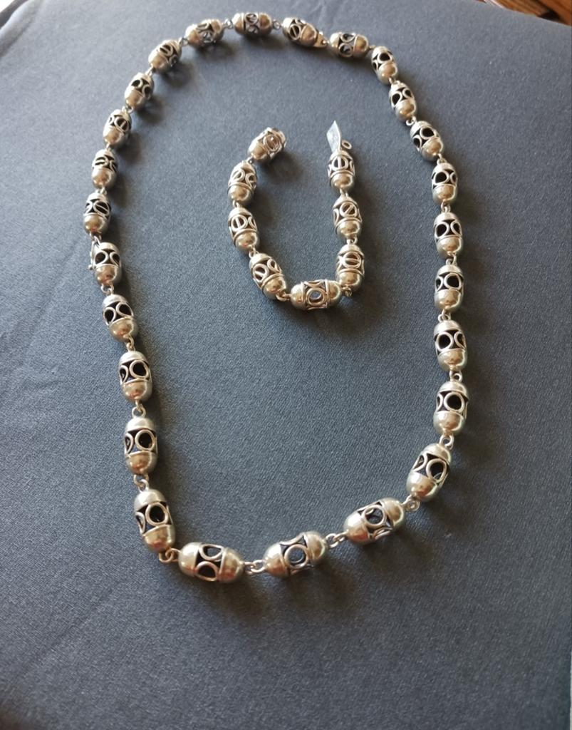 Parure collier plus bracelet taxco Mexique argent massif, Enlèvement, Argent, Argent