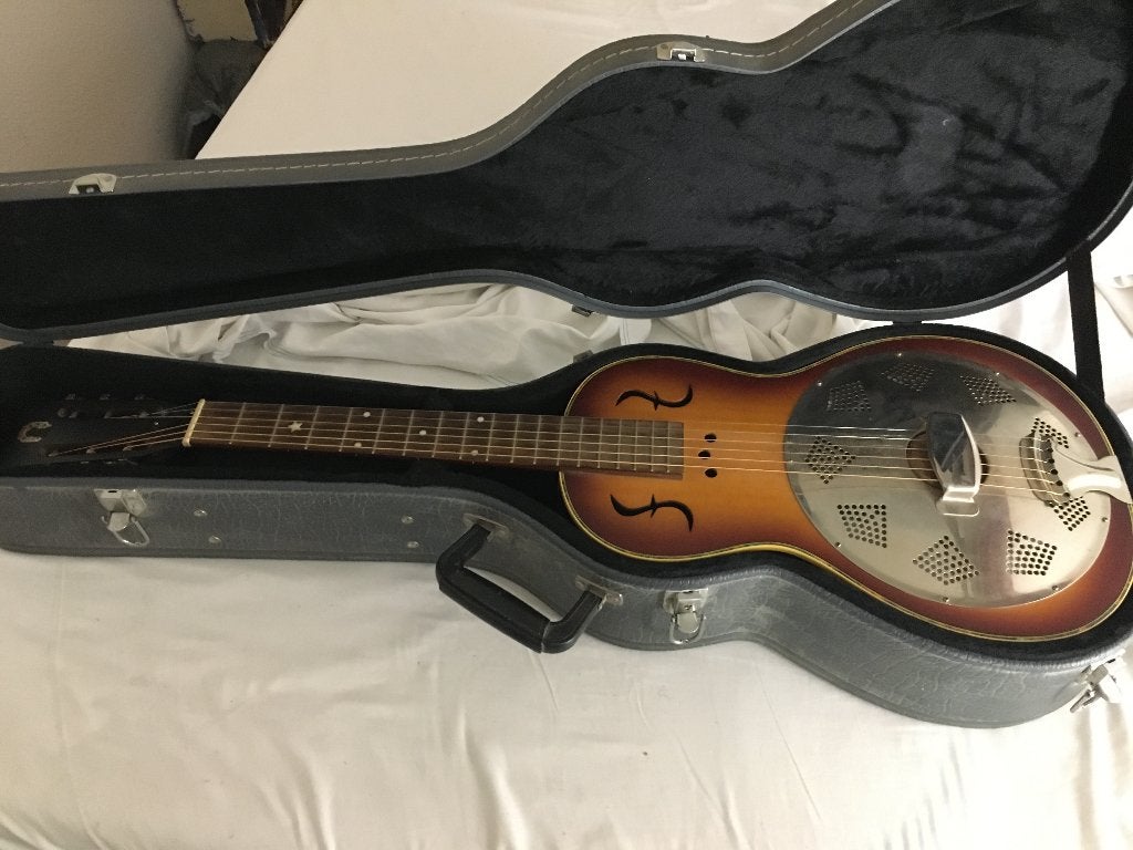 Republic lap steel gitaar/dobro met koffer en accessoires, Ophalen, Gebruikt, Resonator- of Dobrogitaar, Met koffer