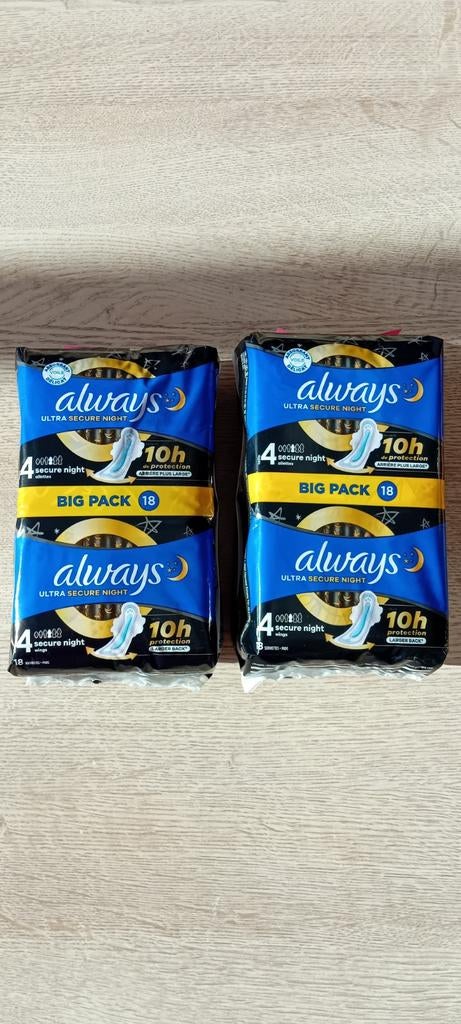 Serviettes Always ultra secure night n4 avec ailettes, Bijoux, Sacs & Beauté, Beauté | Soins du corps, Neuf, Autres types, Enlèvement ou Envoi