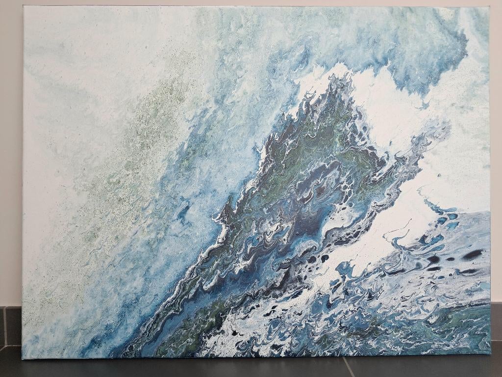Abstract Modern Acryl canvas 60*80cm - wit/blauw, Ophalen