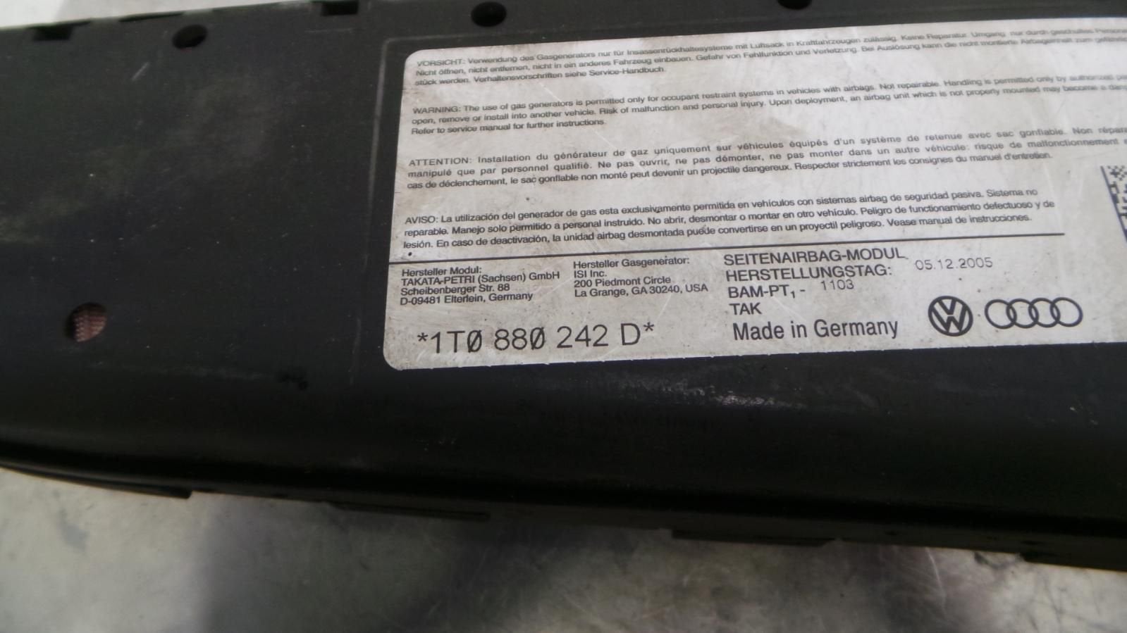 VOLKSWAGEN TOURAN AIRBAG RECHTS 2006, Ophalen of Verzenden, Gebruikt, ARN erkend