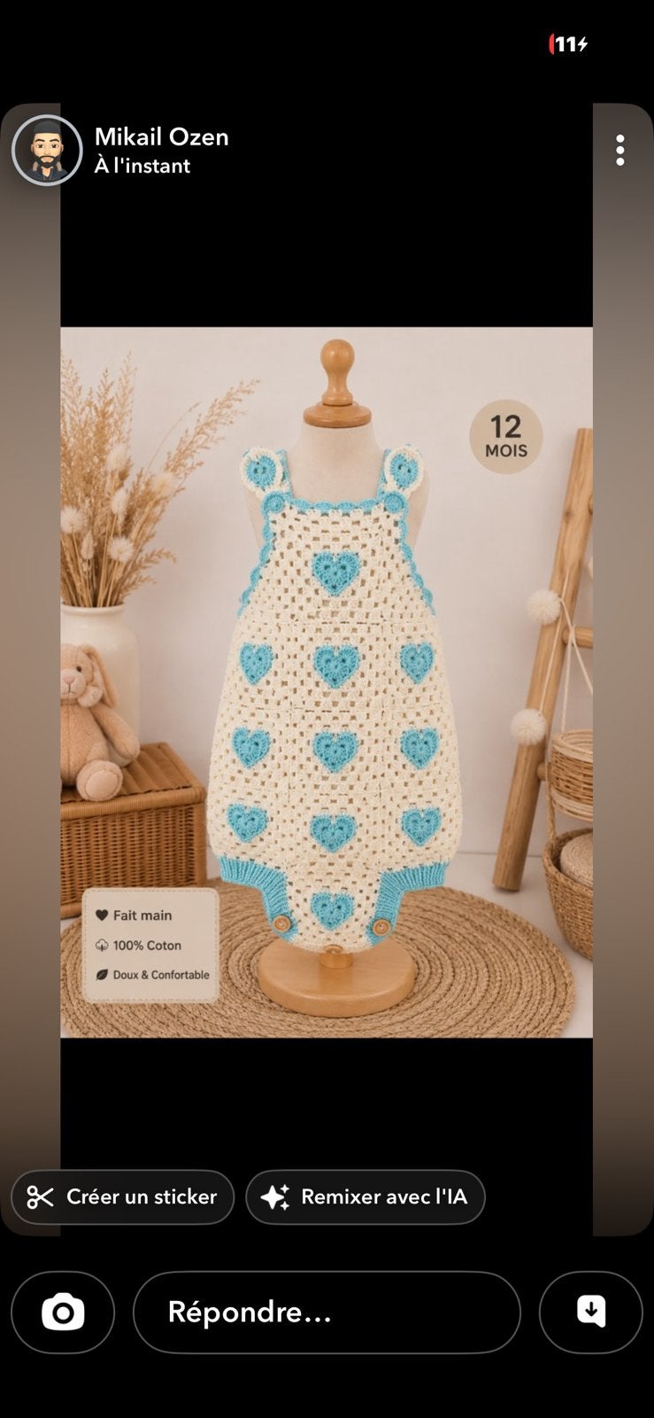 Ensemble fille taille 1 an neuf fait main, Kinderen en Baby's, Babykleding | Overige, Ophalen, Nieuw, Meisje