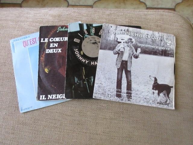 set van 4X Vynils 45t Johnny Halliday, Gebruikt, 7 inch, Single, Ophalen of Verzenden