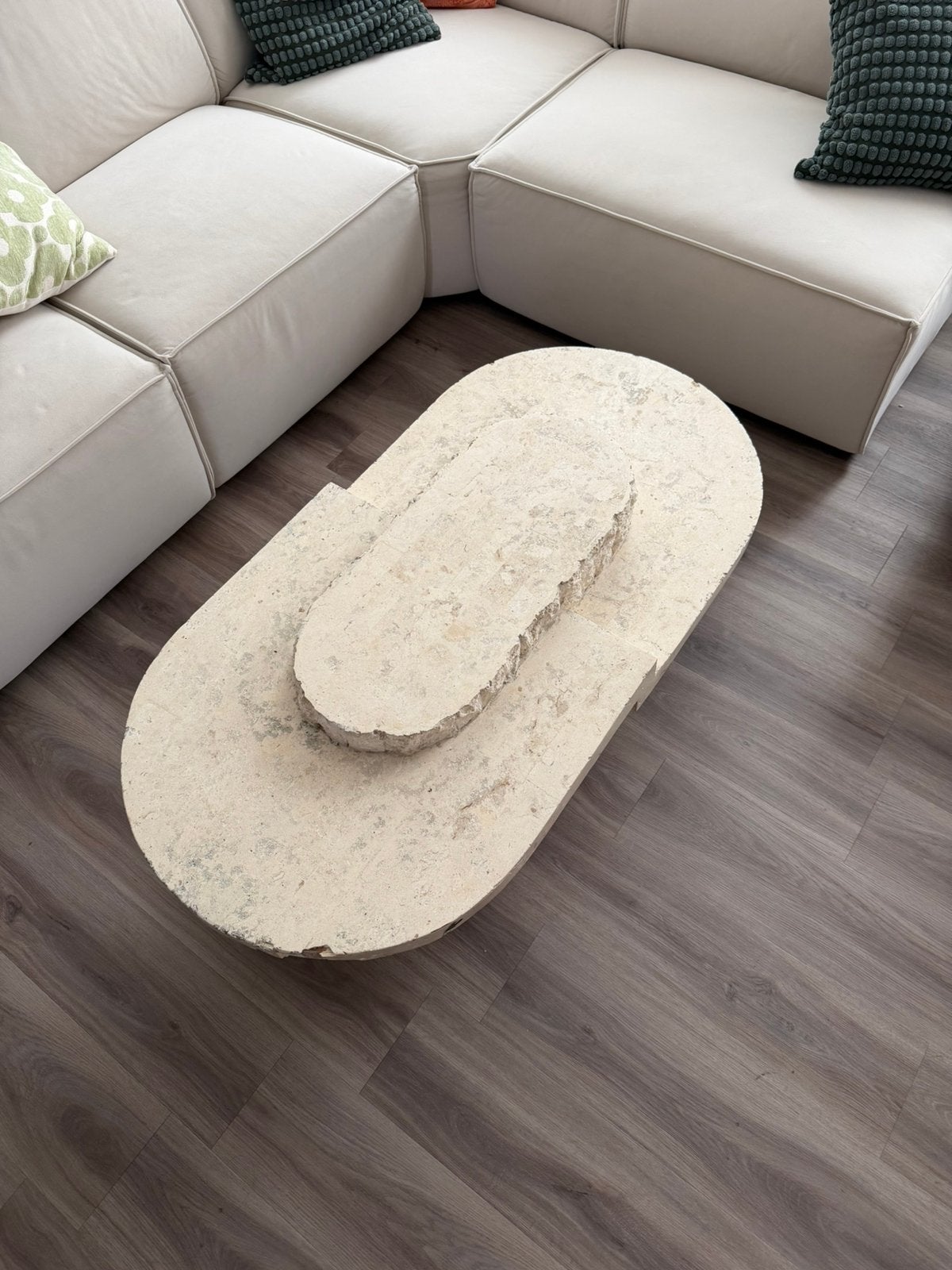 Salontafel steen/ travertin- look, 100 à 150 cm, Enlèvement, Utilisé, 50 à 100 cm