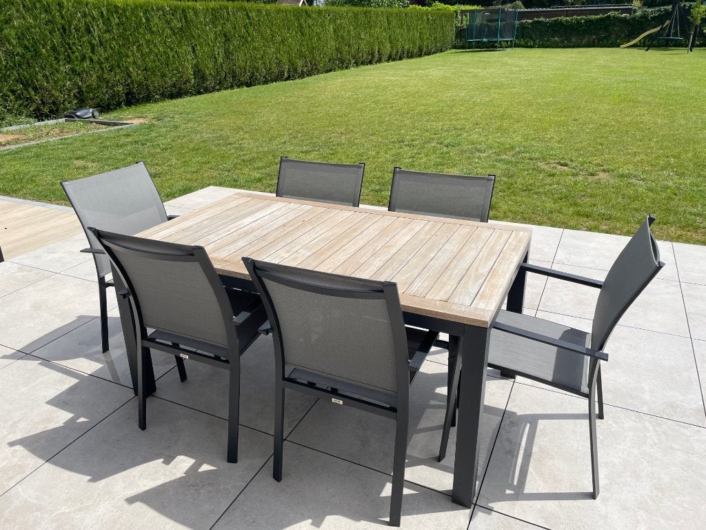 Tuintafelset met 6 stoelen Bristol, Tuin en Terras, Tuintafels, Zo goed als nieuw, Rechthoekig, Aluminium, Ophalen