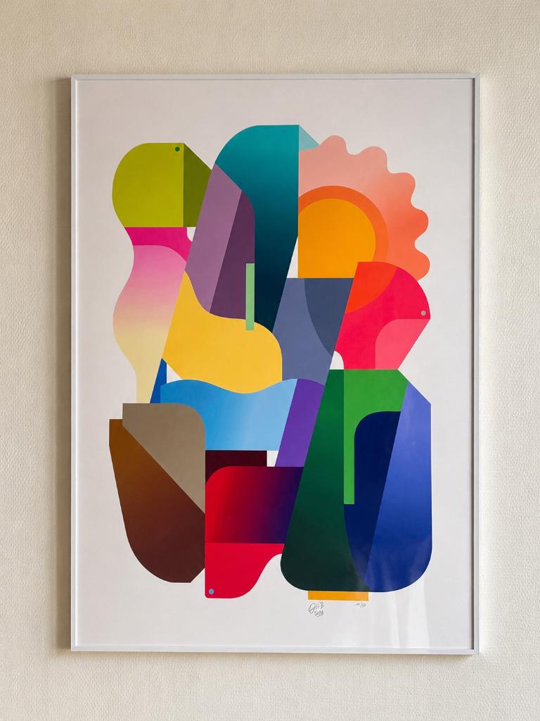 Oli-B Around the Globe/Encadré avec verre antireflet, Antiquités & Art, Art | Lithographies & Sérigraphies, Enlèvement