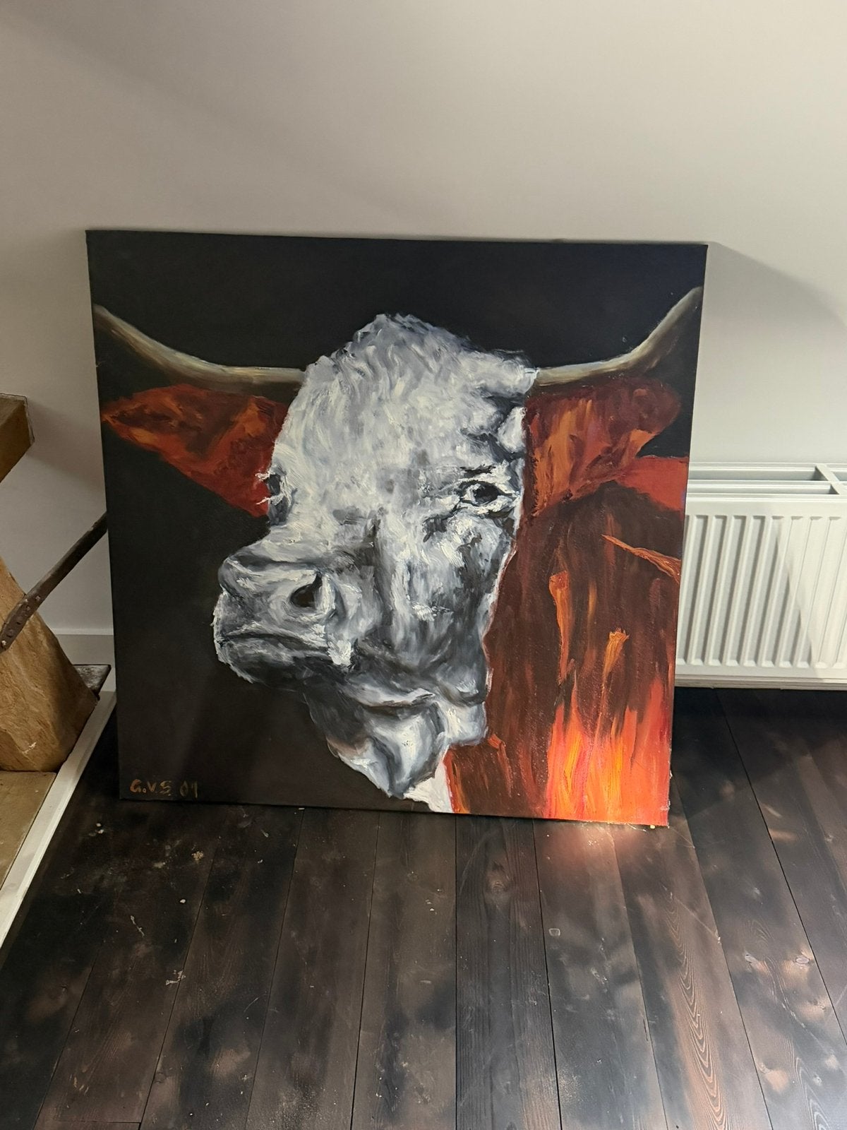 Schilderij slagerij  beenhouwerij stier, Antiquités & Art, Enlèvement ou Envoi