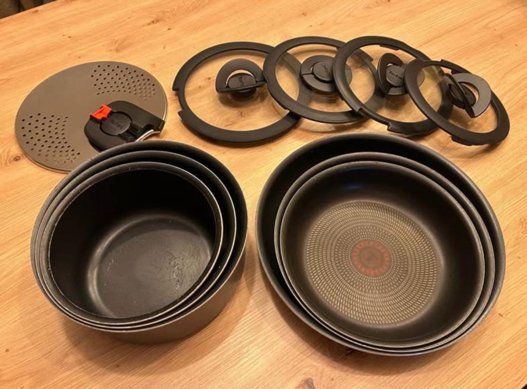 Set 3 poêles et 3 casseroles Ingenio Tefal + 5 couvercles, Maison & Meubles, Enlèvement ou Envoi, Utilisé, Ensemble de casseroles