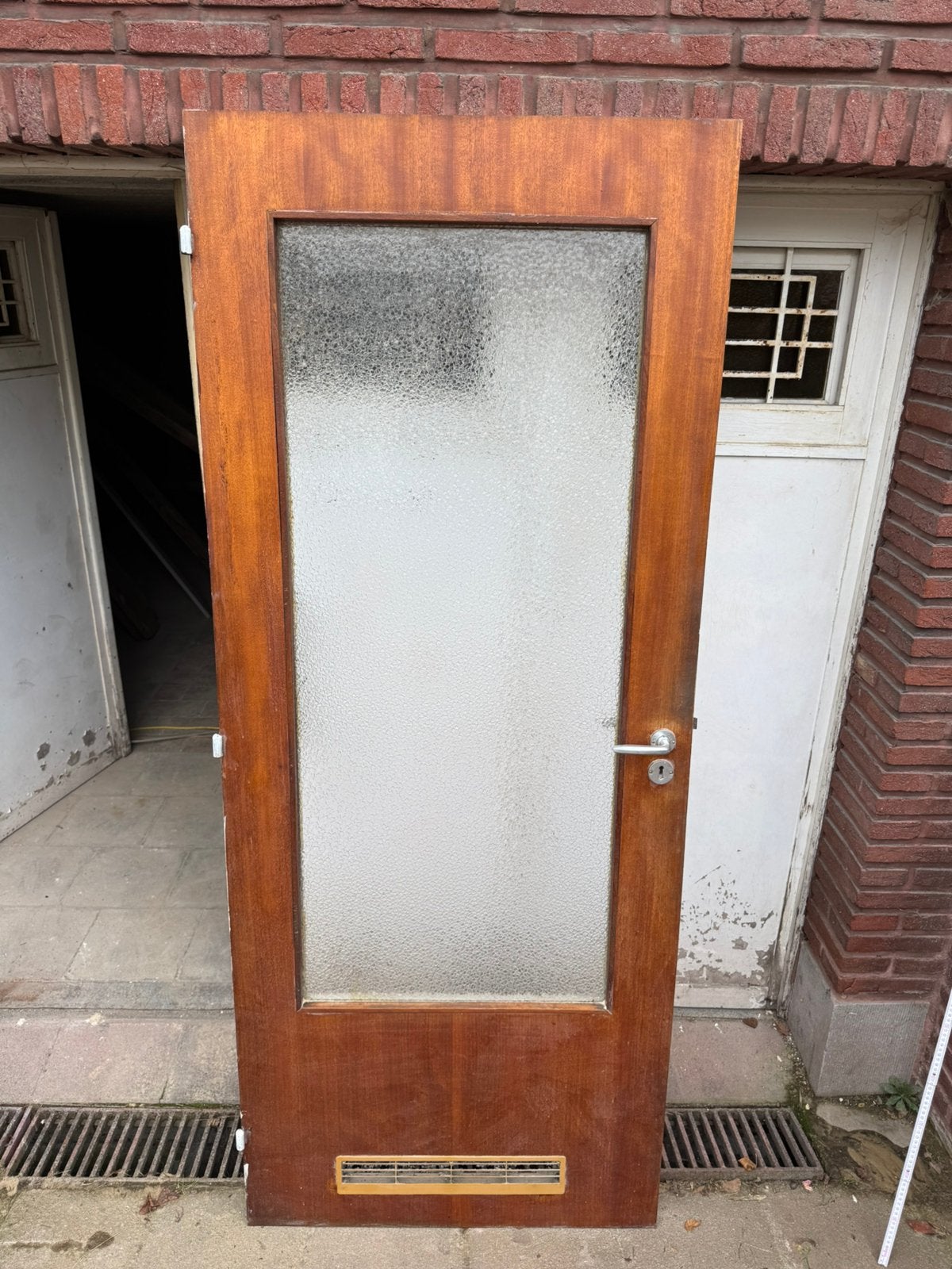 Vintage houten binnendeur met glas, Porte intérieure, Enlèvement, Verre, 200 à 215 cm