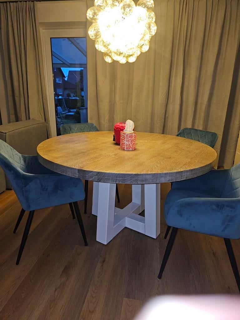 Prachtige ronde massief eikenhouten tafel – Ø 140 cm – €349, Huis en Inrichting, Tafels | Eettafels, Ophalen of Verzenden, Eikenhout